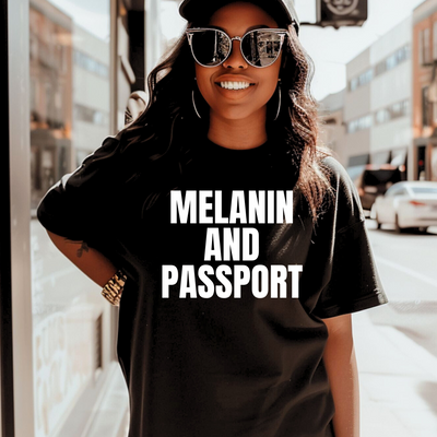 Melanin and Passport Women's Black T-Shirt