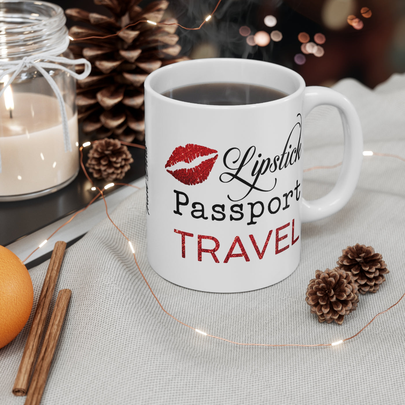 Lipstick, Passport, Travel Mug 11oz