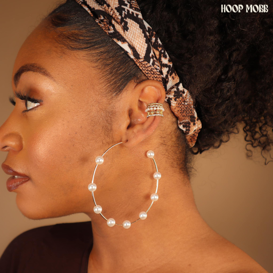 CLATCHET PEARL HOOPS - JUMBO