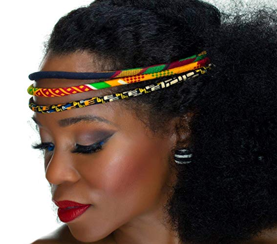 Kente and African Wax Print Headband | Afro Headband | African Print Headband |Kente Headwrap | Afrocentric Head Piece| Black, Yellow, Green, Red | Cloth & Cord