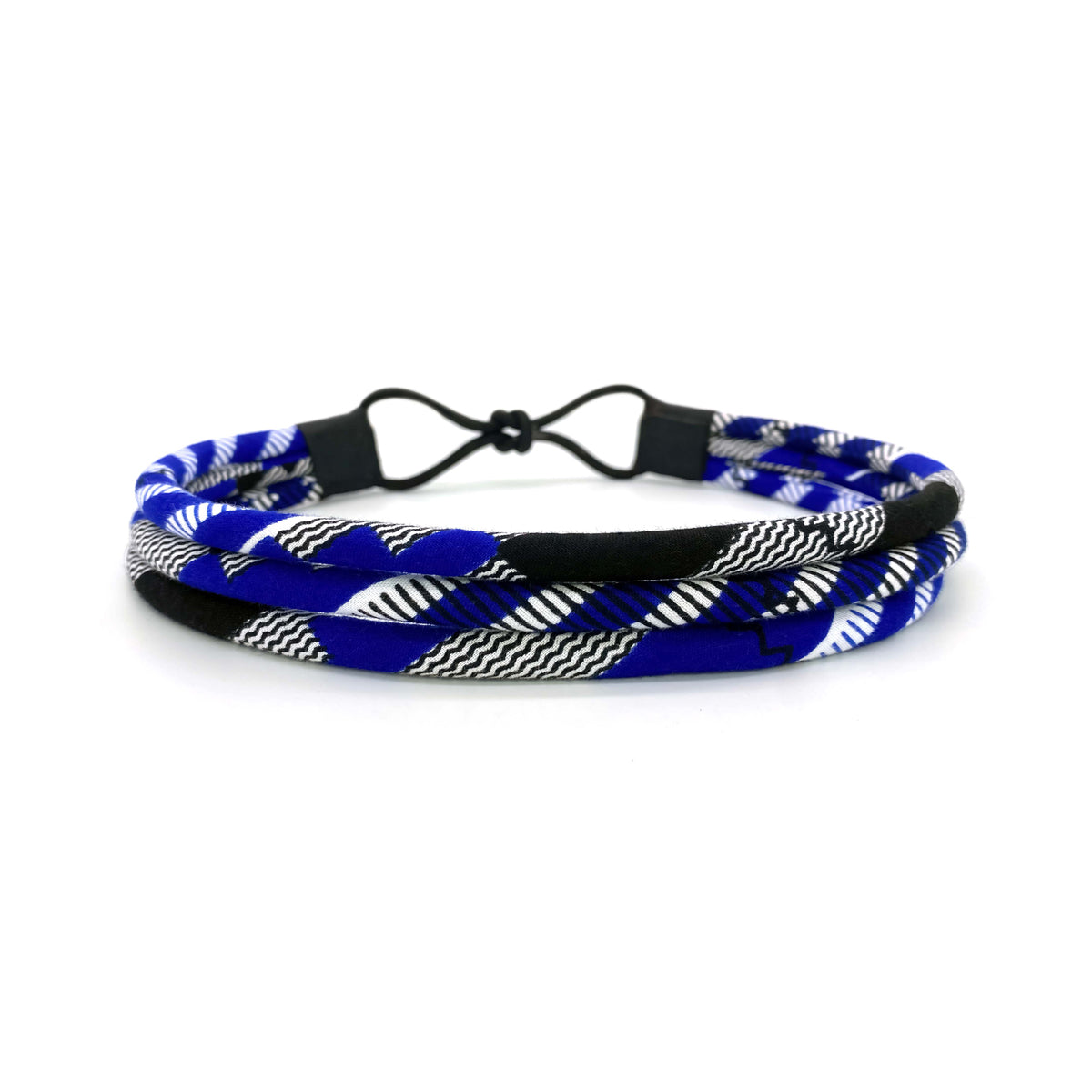 Kente Blue and Black African Print Headband | Blue, Black & White Headband | Cloth & Cord