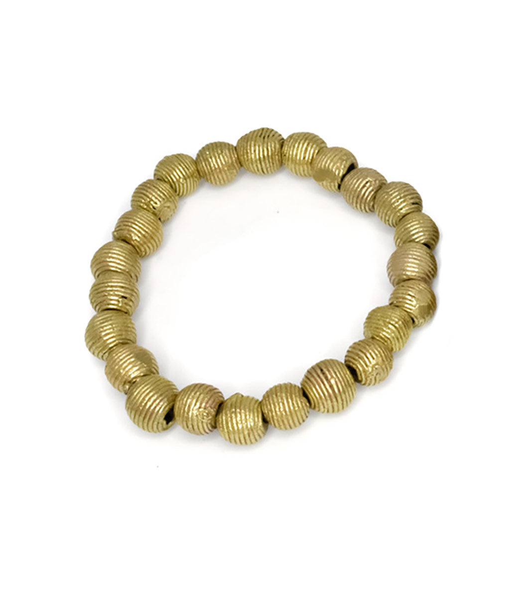 African Kenya White and Batik Bone Bead and Brass Bead Bracelet Set