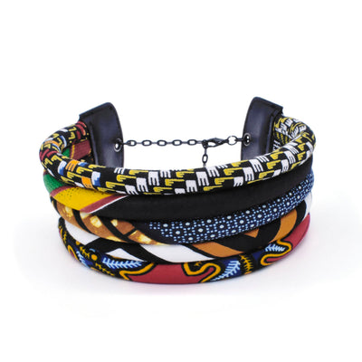 African Cloth Choker | African Print 5 Strand Choker | The Monarch Kente Choker | African Choker | Brown, Black, Marron, Blue, Red | Foulard | Ketepa Choker | Cloth & Cord