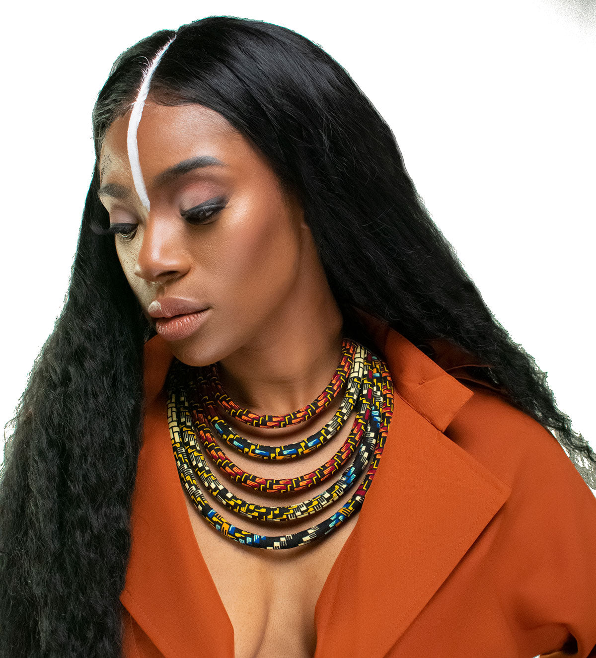 African Jewelry Necklace | Ketepa Print Jewelry | The Monarch African Bib Necklace | Ketepa 5 Strand Bib Necklace | Afrocentric Collar | Cloth & Cord