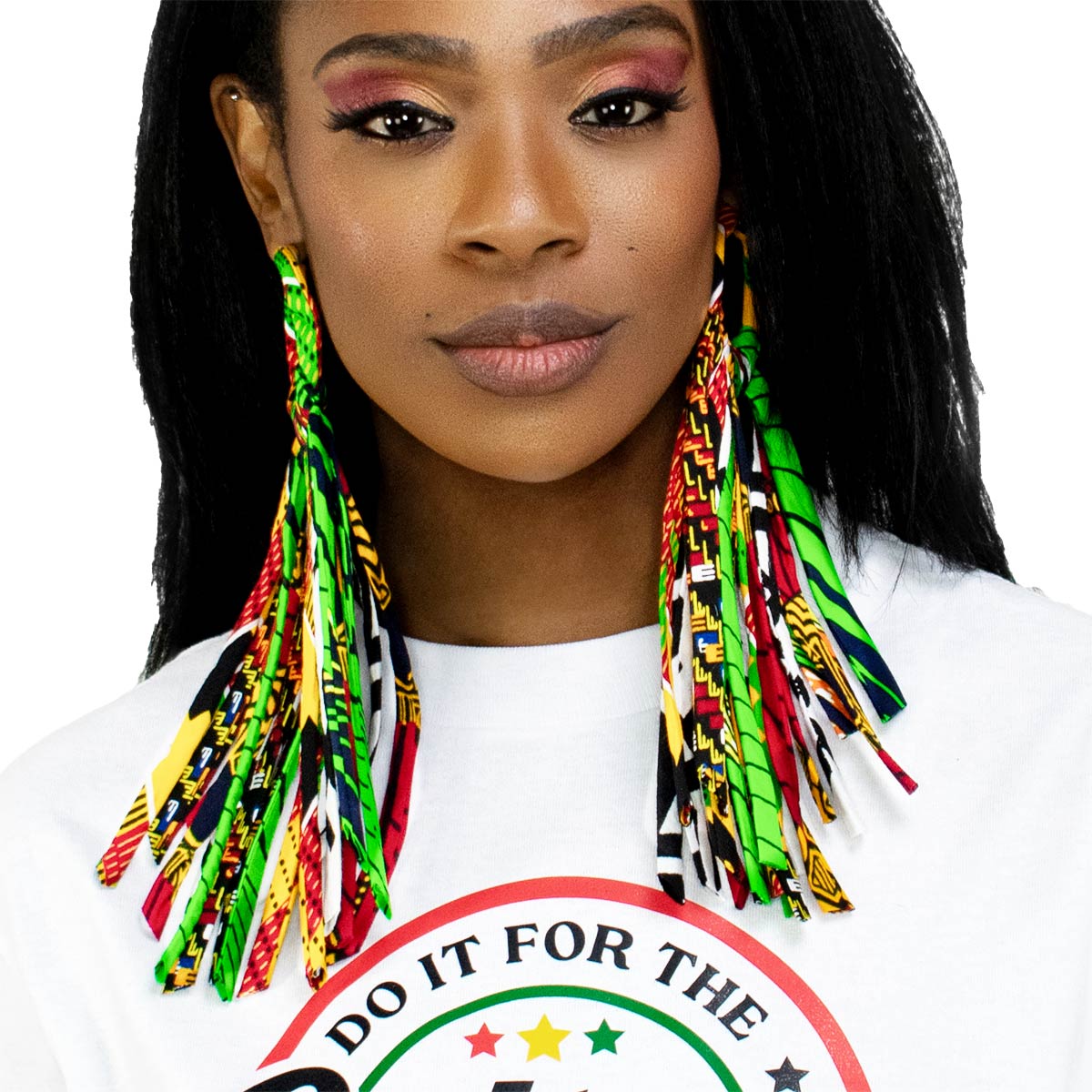 Africa Tassel Earrings - Fringe Wax Print Earrings - Green yellow red black Ankara Earrings -