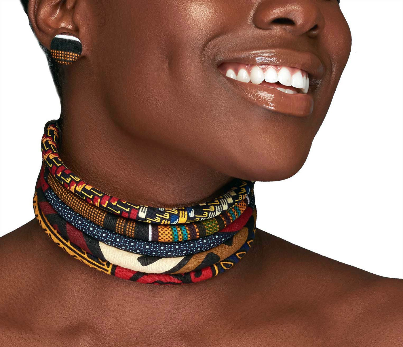 African Cloth Choker | African Print 5 Strand Choker | The Monarch Kente Choker | African Choker | Brown, Black, Marron, Blue, Red | Foulard | Ketepa Choker | Cloth & Cord