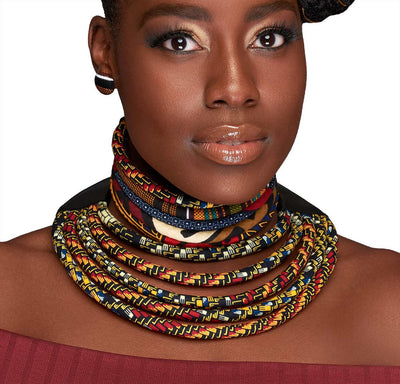 African Choker & Bib Necklace Set | The Monarch Kente African Choker & Bib Necklace Set | Multi-layered Necklace Set | Ketepa Conversation Piece | Afrocentric | Cloth & Cord