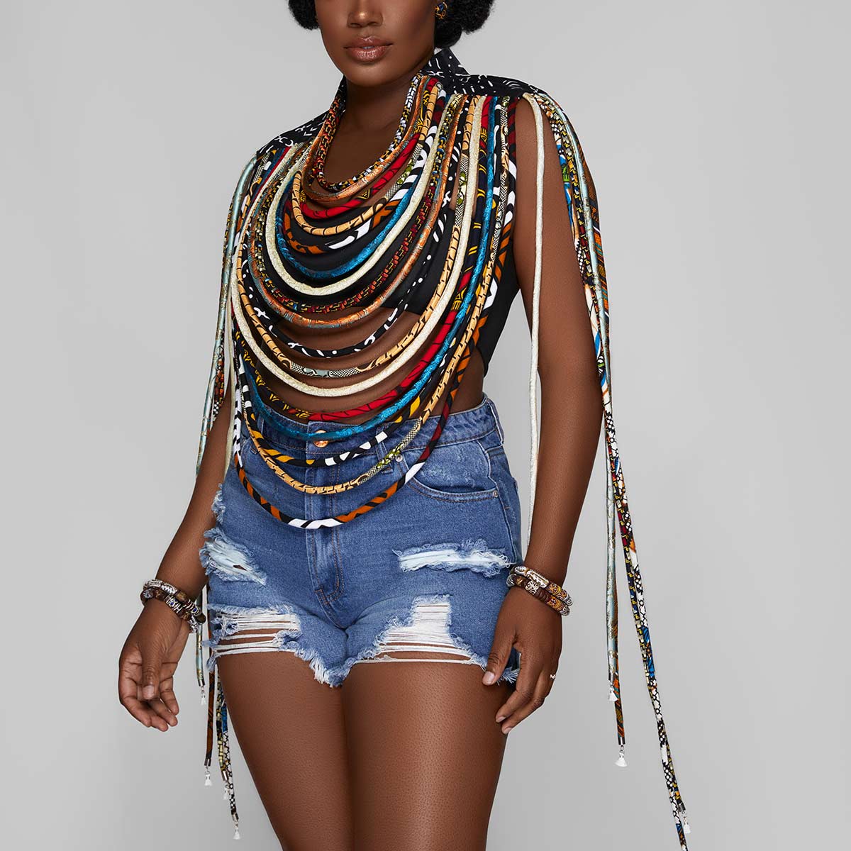 African Large Statement Necklace | African Waxprint | Multi-color Statement Necklace | Cloth&Cord