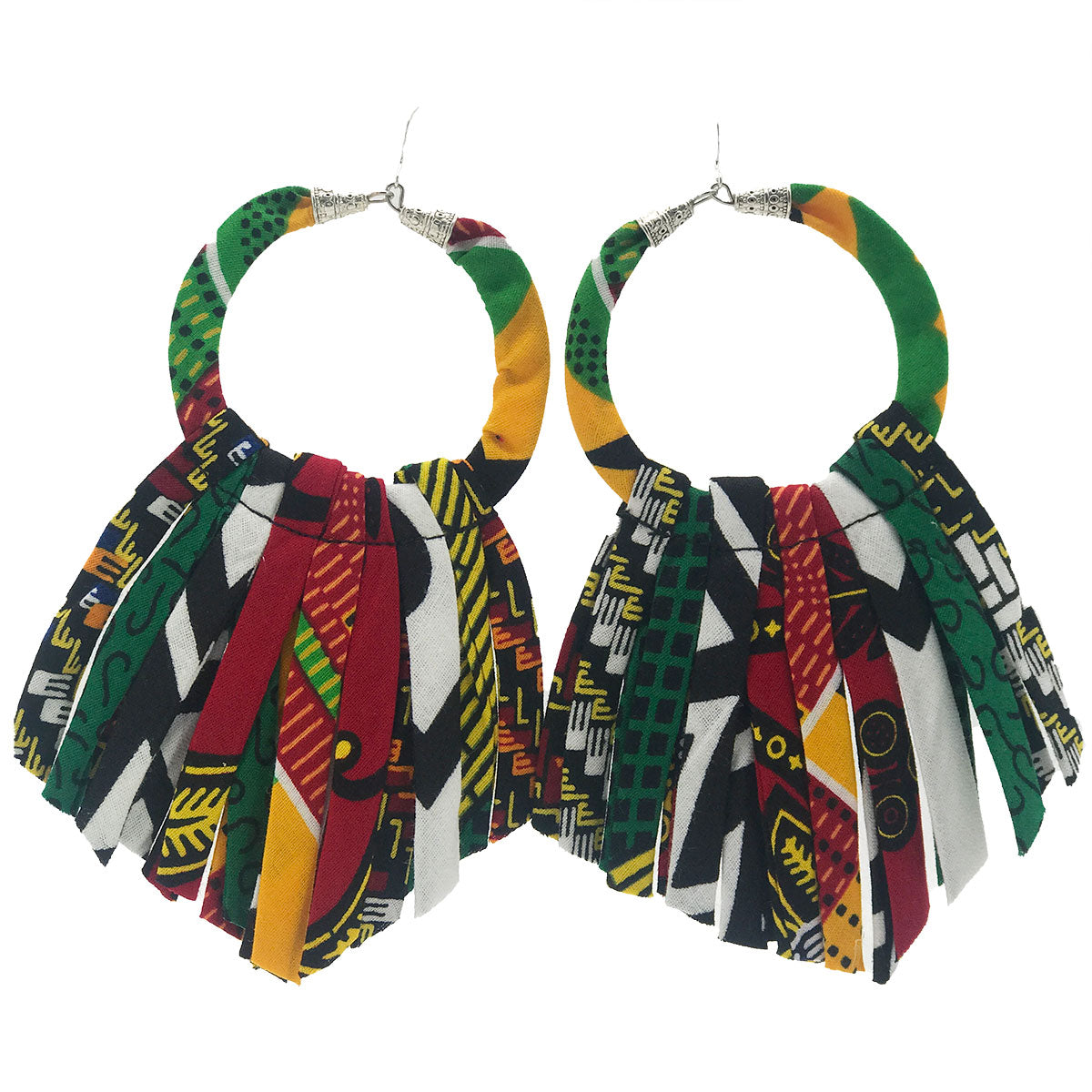 Emerald Green African Tassel Earrings - Fringe Wax Print Earrings - Green Yellow Red Ankara Earrings -