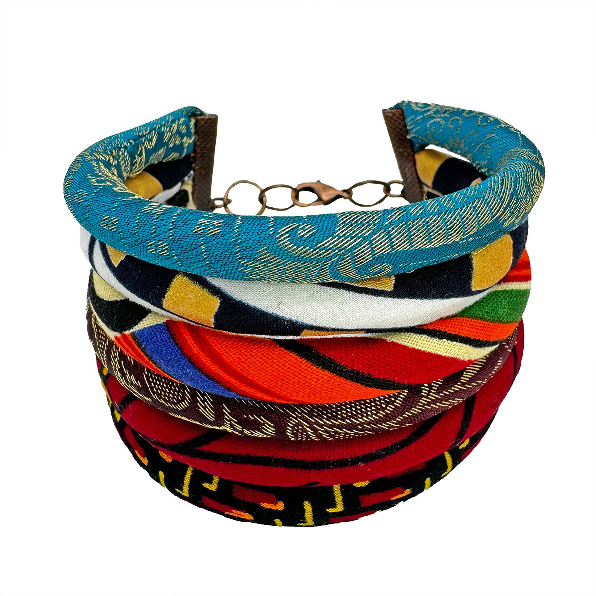 African Fabric Bracelet | African Wrist Band | Blue, Gold, Orange, Tan, Maroon, Red, Black, White | African Tribe Jewelry | Afrocentric | Cloth & Cord