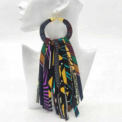 Electric Purple African Tassel Earrings - Fringe Wax Print Earrings - Gold Brown Red Ankara Earrings -