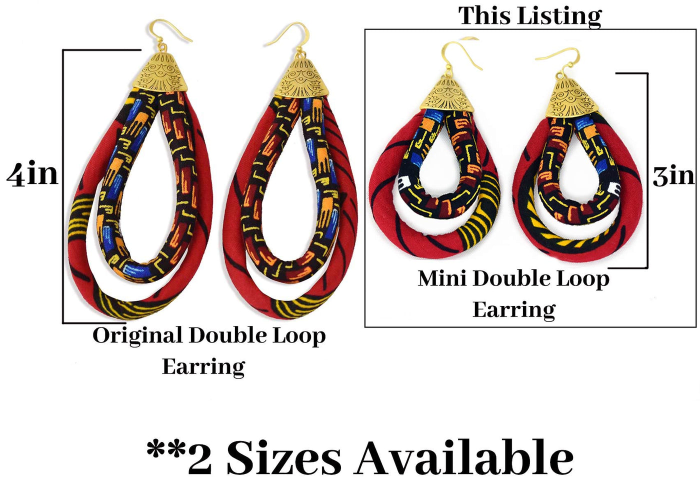 African Cloth Earrings for Women | Red Ankara Hoop Earring | Mini Double Loop Earring | Ketepa Print Earring | African Print Jewelry Red | Cloth & Cord