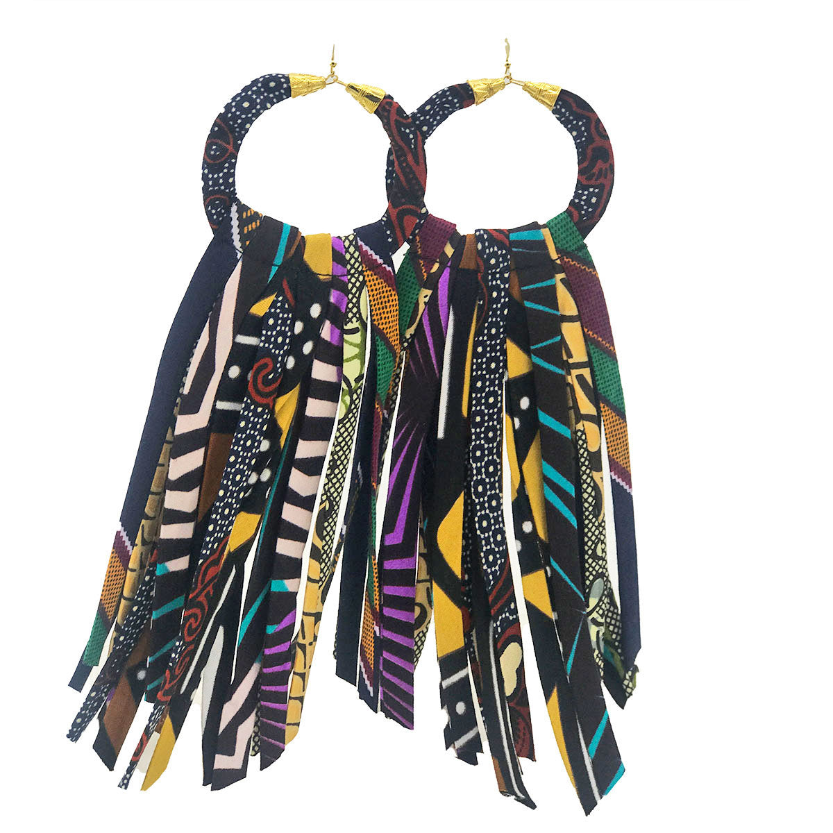 Electric Purple African Tassel Earrings - Fringe Wax Print Earrings - Gold Brown Red Ankara Earrings -