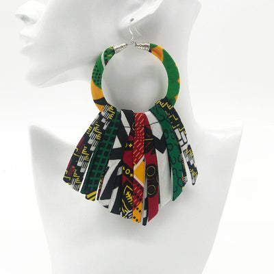 Emerald Green African Tassel Earrings - Fringe Wax Print Earrings - Green Yellow Red Ankara Earrings -