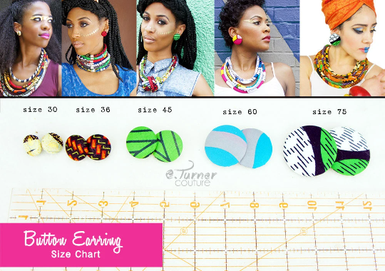 African Print Button Earrings | African Wax Print Earrings | African Wax Fabric Jewelry | Afrocentric Jewelry | Cloth & Cord