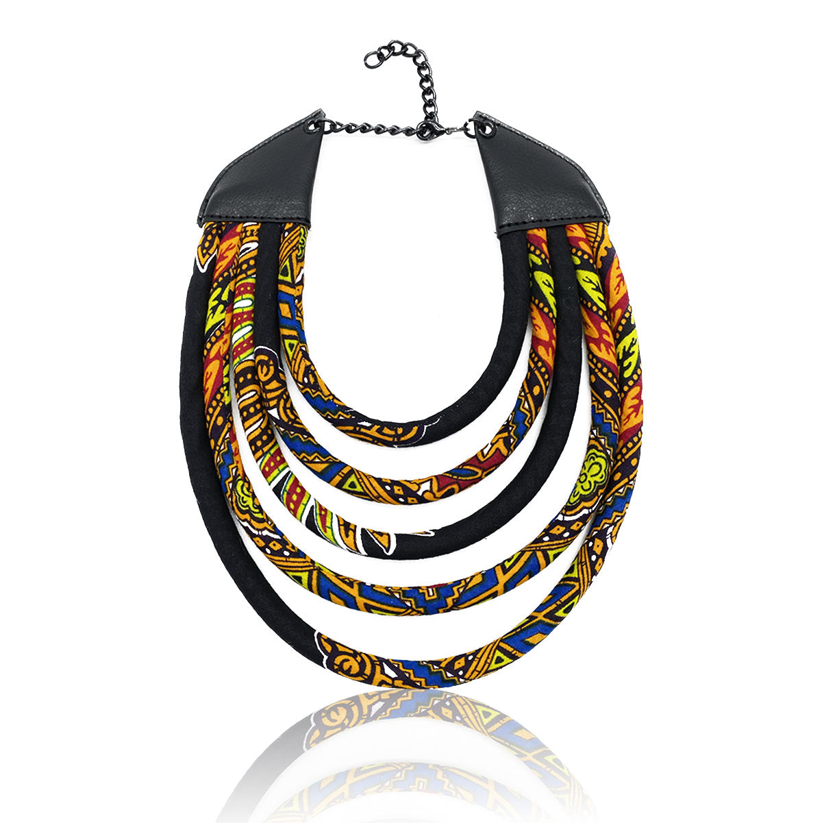 African Dashiki Print Necklace | Black Java fabric Yoruba West African Rope Necklace | Cloth & Cord