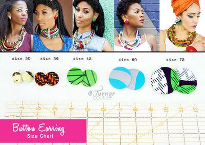 Button Earrings | African Wax Print | Ankara Earrings | Afrocentric Jewelry | Orange, Green, & Black