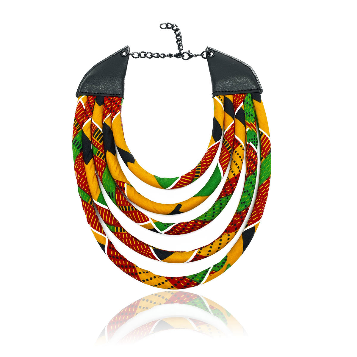 Kente Love Necklace | Yellow Traditional Kente Collar | Multistrand Rope Necklace | Cloth & Cord