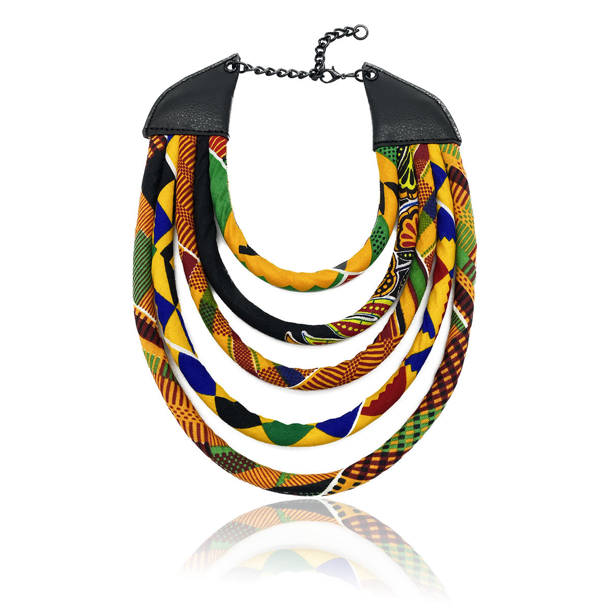 African Kente Mix Print Necklace | 5 Strand Collar | African Cloth Necklace | Cloth & Cord