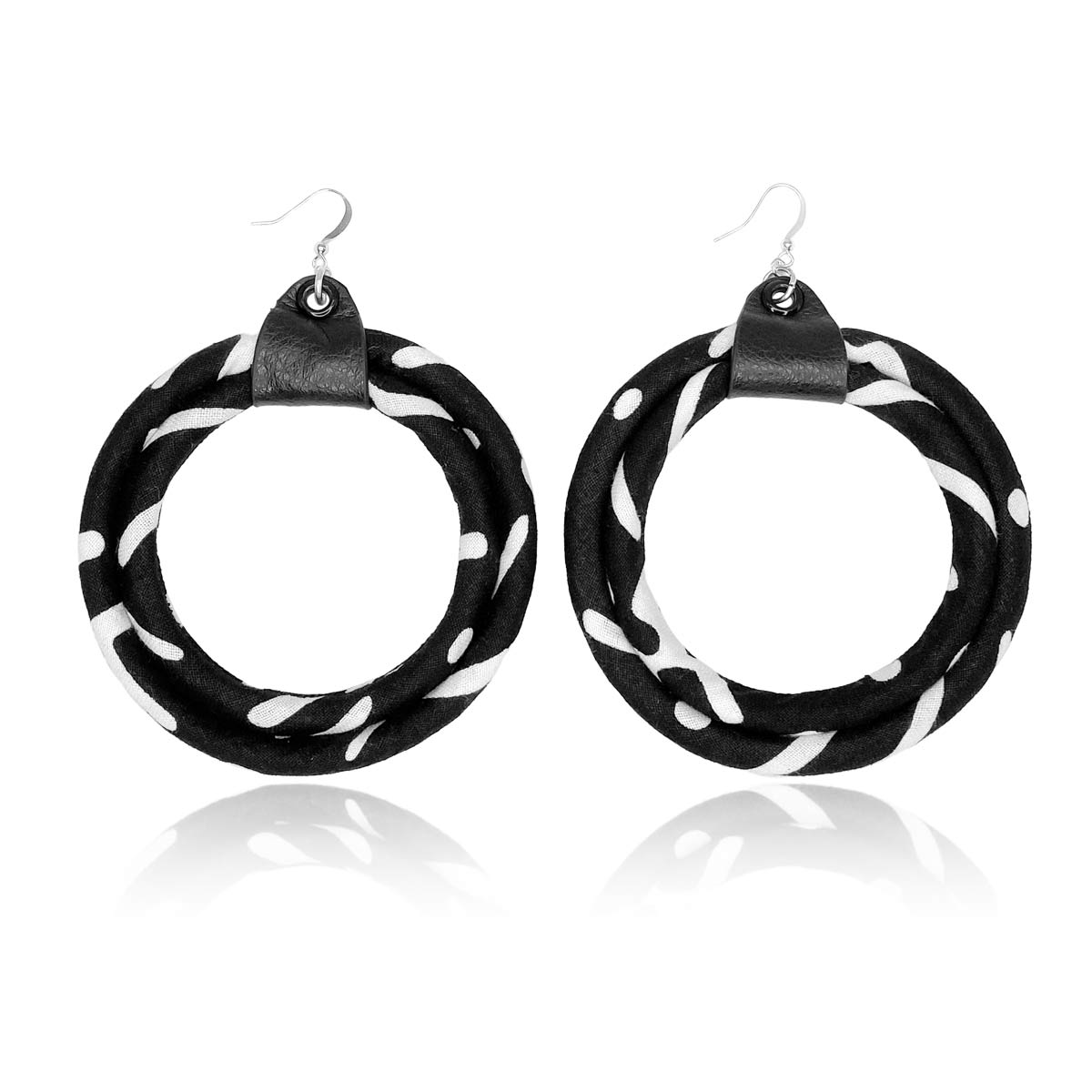 African Print Mali Hoop Earrings| Circle Black and White Earrings | Large Hoop Ankara Earrings | Tribal Earrings | Cloth & Cord