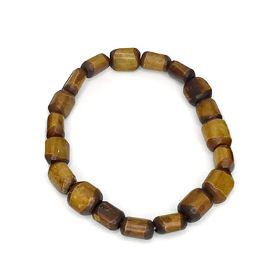 African Krobo Glass Bead , Brass Bead and Wood Bead Set | Yellow, Gold, Red and Brown | - African Brass Bead Bracelet Set